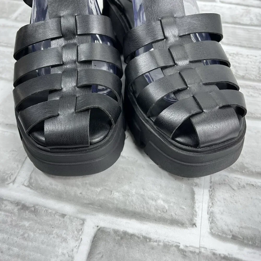 Wild Pair Women’s 10 Heraa Adjustable Black Fisherman Platform Lug Sole Sandals